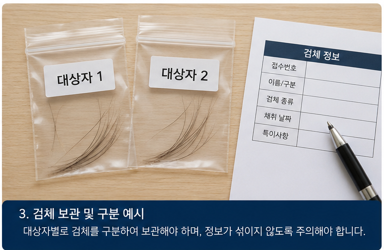 친자검사 검체 보관과 구분 예시