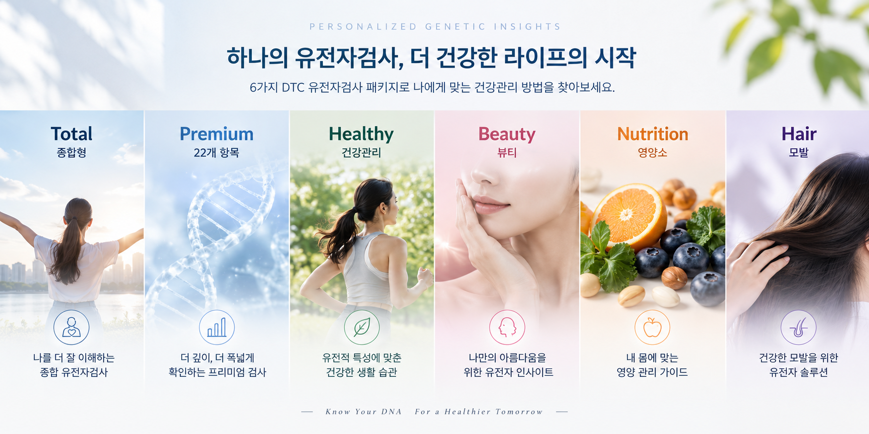 건강관리, 뷰티, 영양소, 모발, 생활습관 관련 DTC 유전자검사 항목 안내